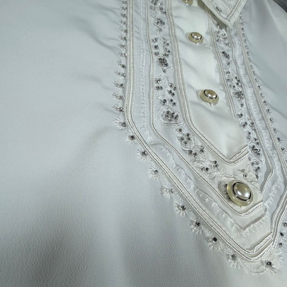 VTG Christie & Jill Blouse Size 18 White Embroidered Beaded Faux Pearl Button - Picture 4 of 7